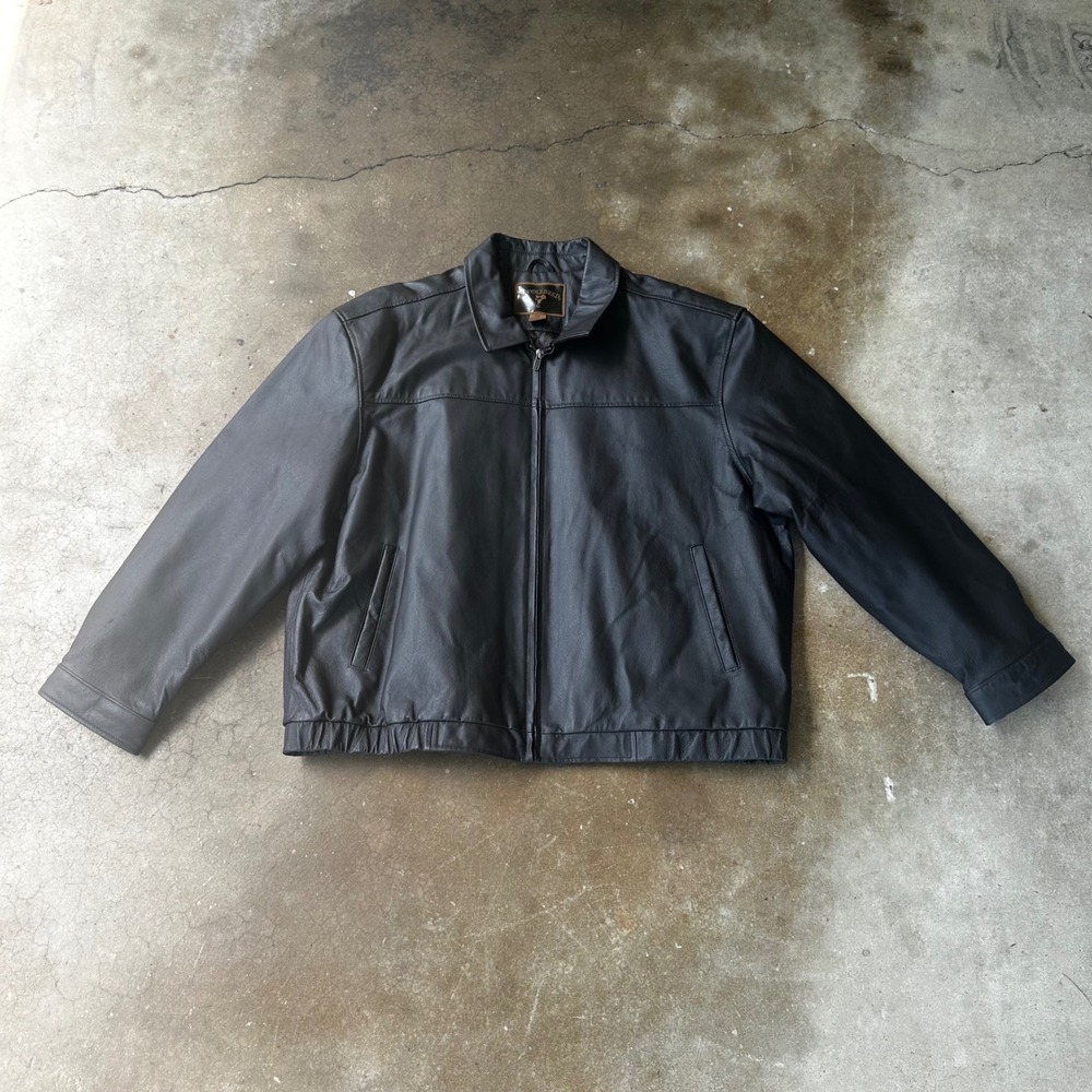 Saddlebred Leather Bomber Jacket Men XXL Black Excellent Quilted Lining Zip Up